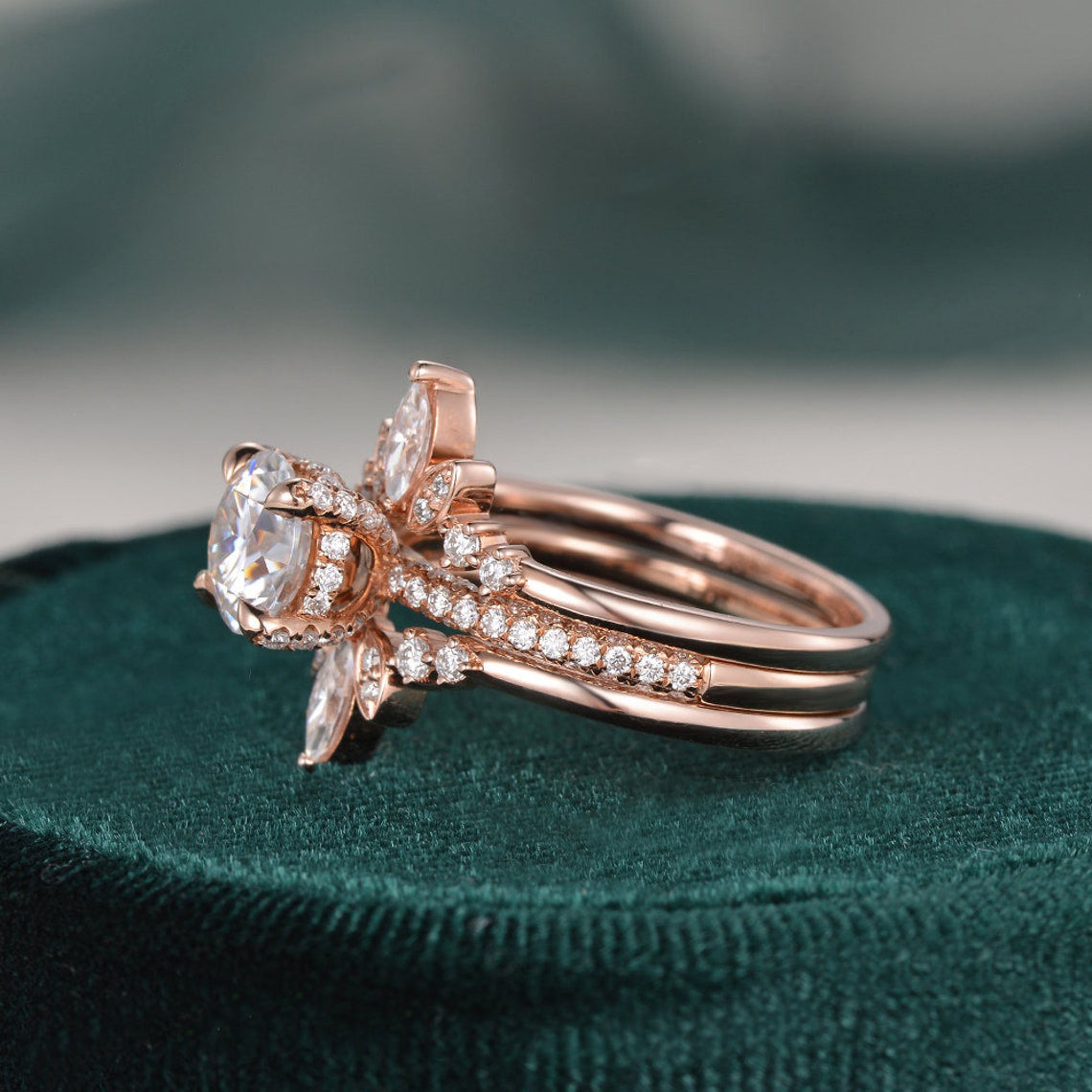 1.0 CT Round Cut Hidden Halo Moissanite Bridal Ring Set 6