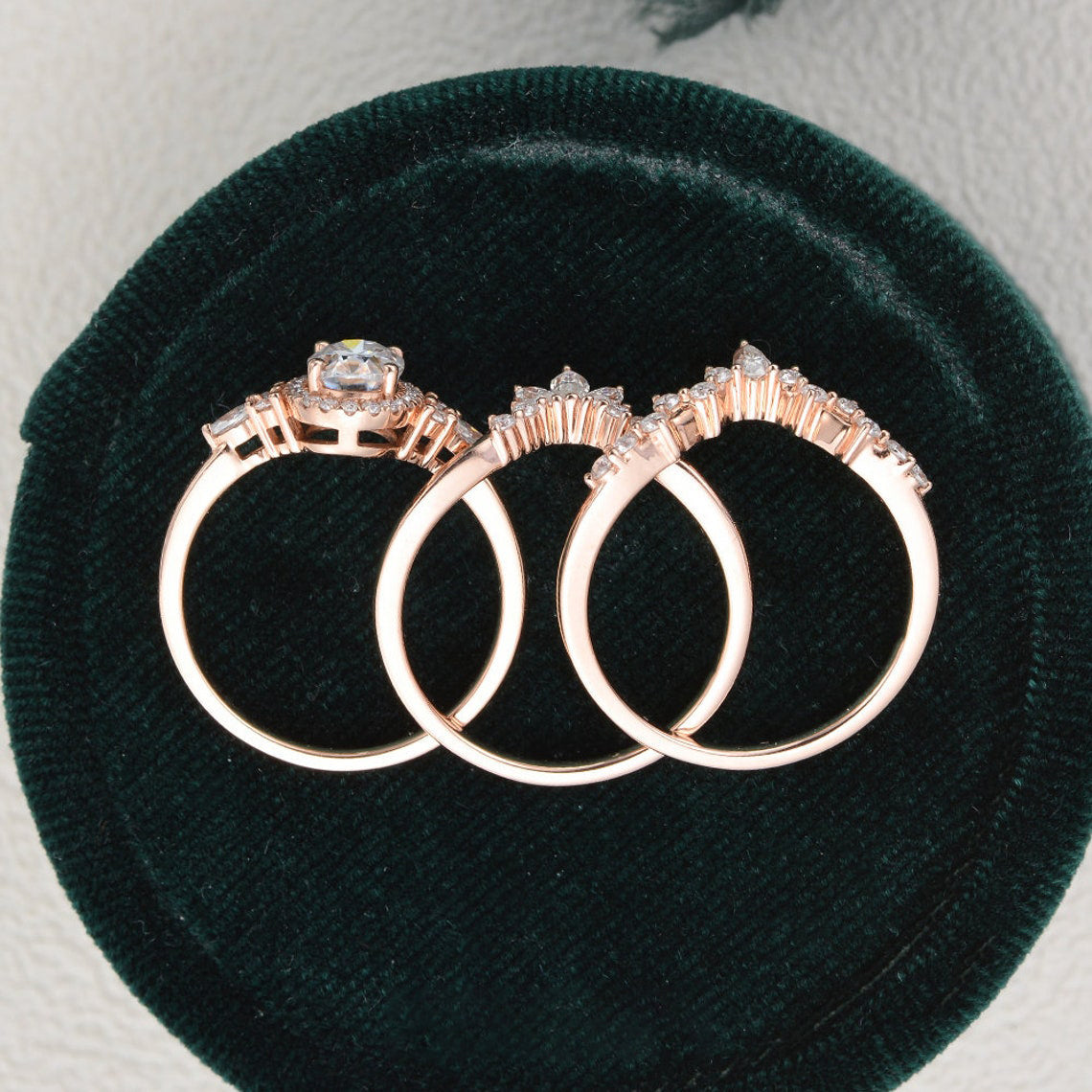 1 CT Oval Halo & Cluster Moissanite Bridal Set