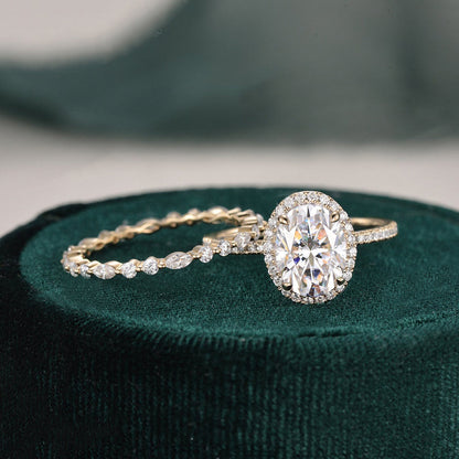 2 CT Oval Halo & Pave Moissanite Bridal Set
