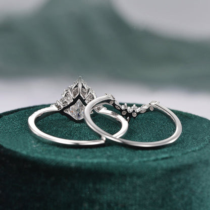 1.5 CT Pear Cluster & Pave Moissanite Bridal Set