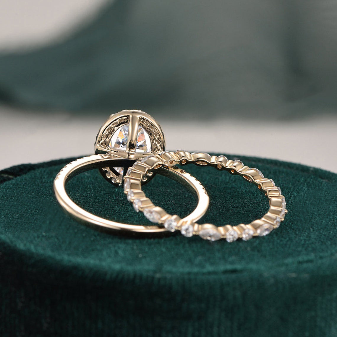2 CT Oval Halo & Pave Moissanite Bridal Set