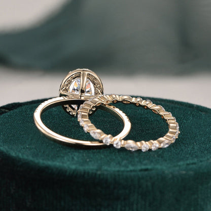 2 CT Oval Halo & Pave Moissanite Bridal Set