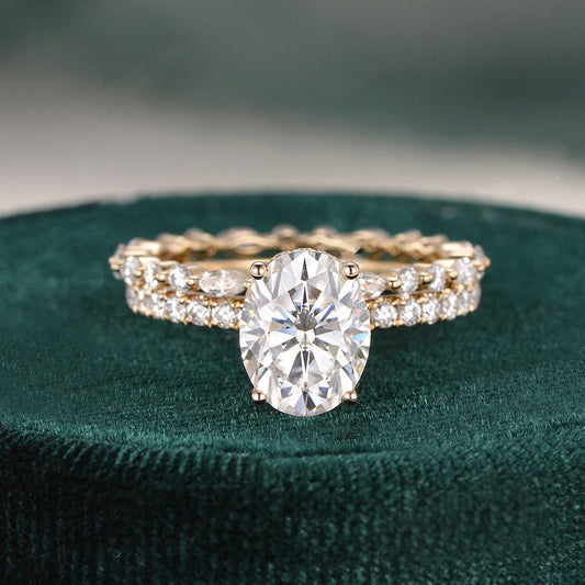 2 CT Oval Pave Moissanite Bridal Set
