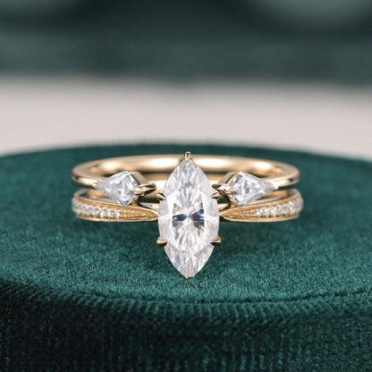 1 CT Marquise Three Stone Moissanite Bridal Set