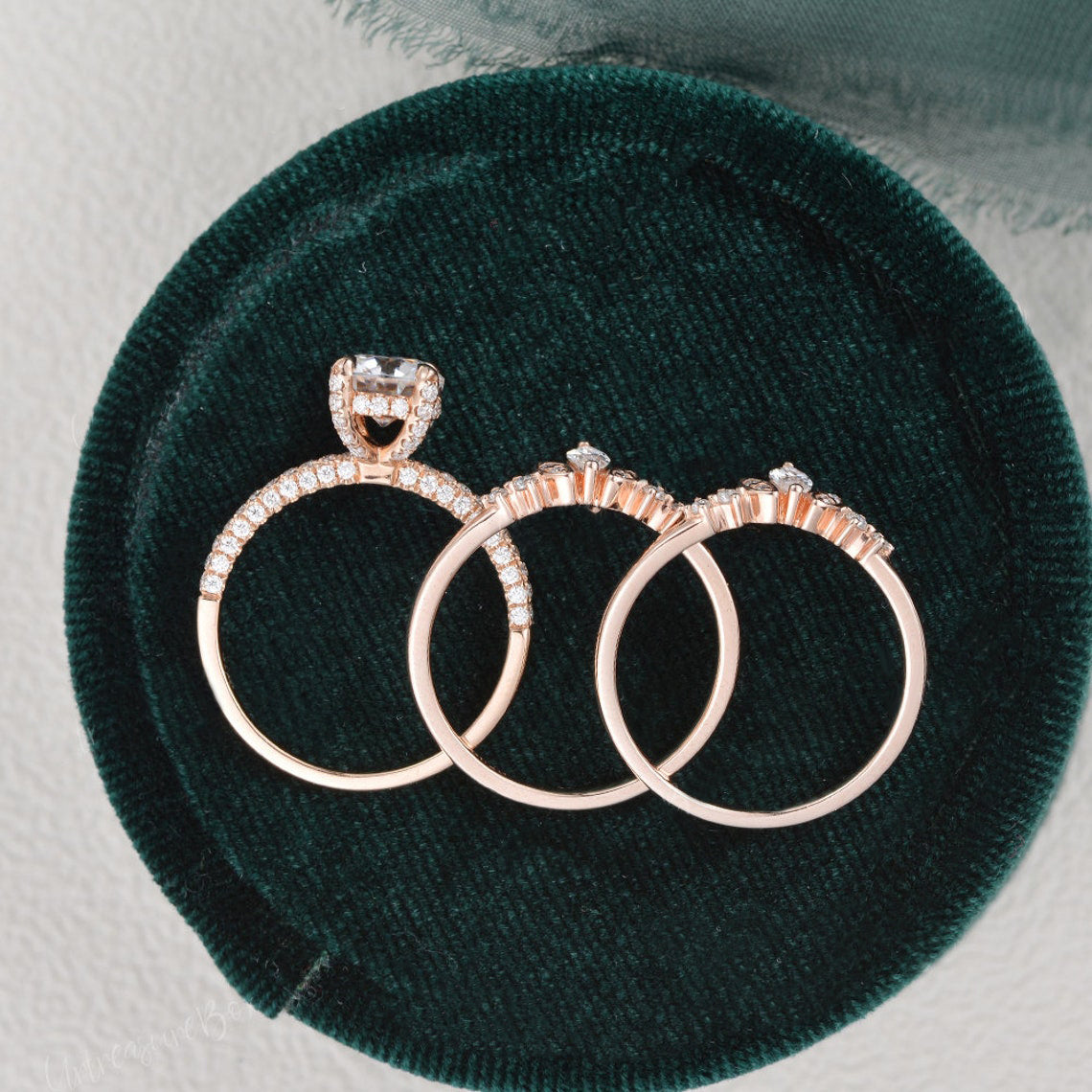 1 CT Round Pave Moissanite Bridal Set