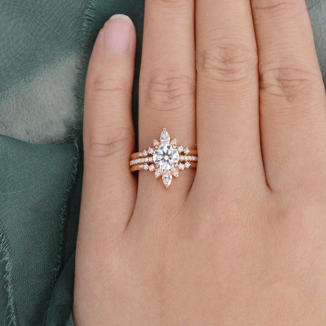 1 CT Round Pave Moissanite Bridal Set