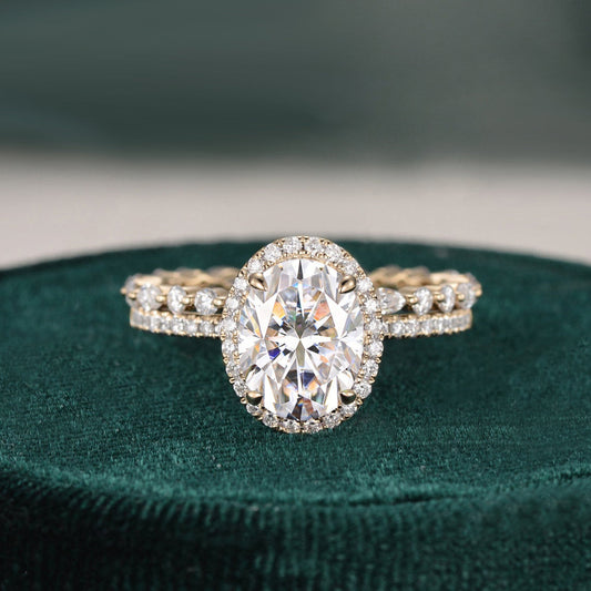 2 CT Oval Halo & Pave Moissanite Bridal Set