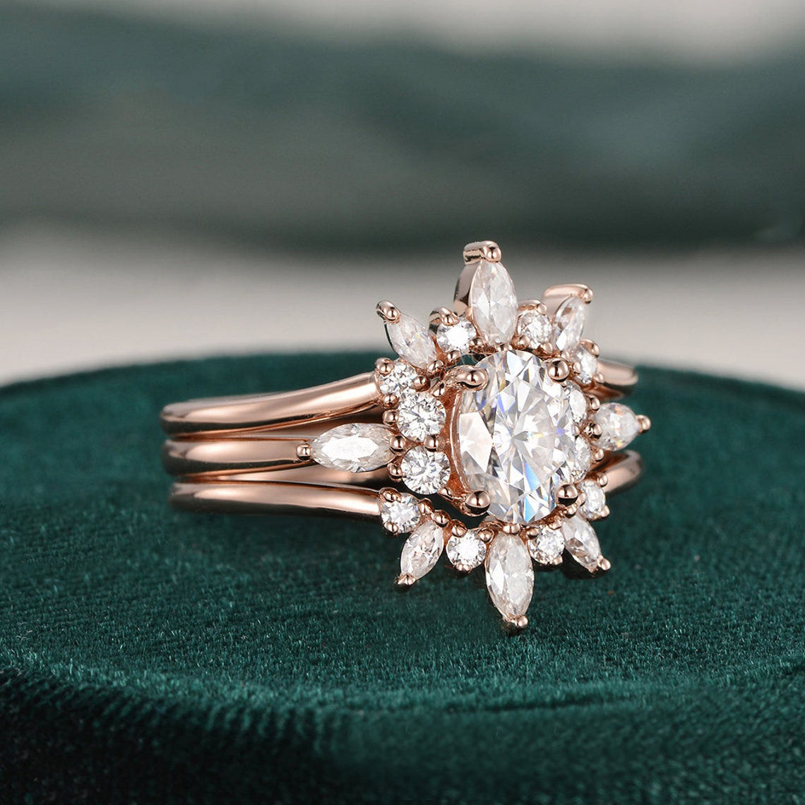 1.0 CT Oval Cluster Moissanite Bridal Set