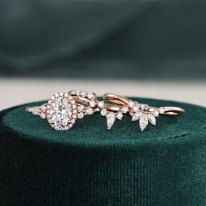 1 CT Oval Halo & Cluster Moissanite Bridal Set