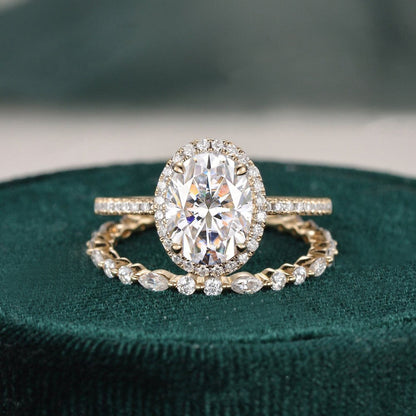 2 CT Oval Halo & Pave Moissanite Bridal Set