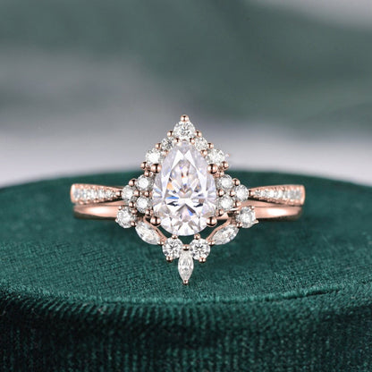 1.5 CT Pear Cluster & Pave Moissanite Bridal Set
