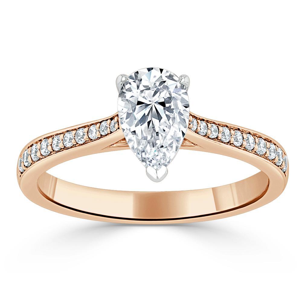 0.75 CT Pear Cut Solitaire Engagement Ring With Channel Pave Setting 9