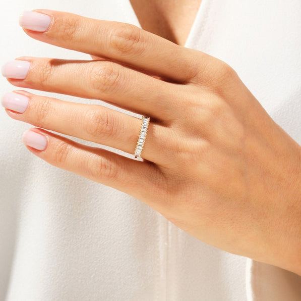 0.70 TCW Baguette Half Eternity Moissanite Wedding Band