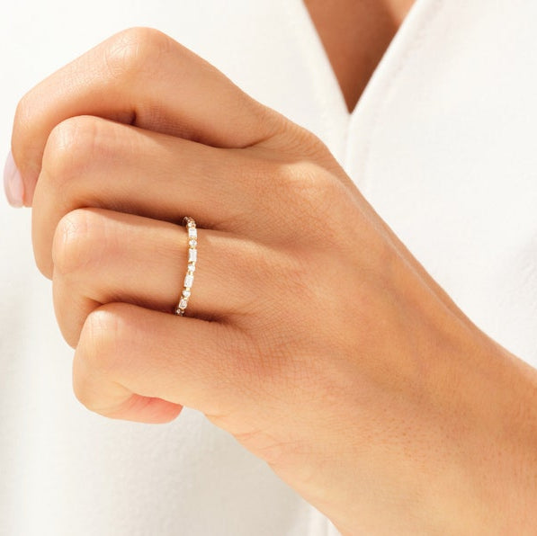 0.44 TCW Baguette & Round Half Eternity Moissanite Wedding Band