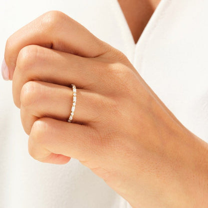 0.44 TCW Baguette & Round Half Eternity Moissanite Wedding Band