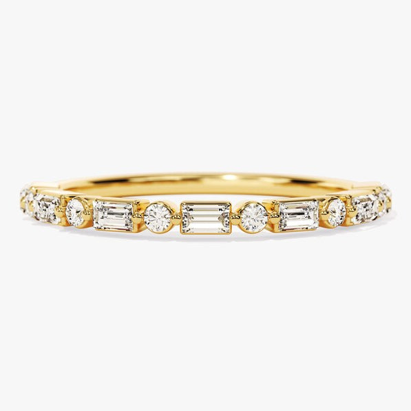 0.44 TCW Baguette & Round Half Eternity Moissanite Wedding Band