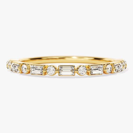 0.44 TCW Baguette & Round Half Eternity Moissanite Wedding Band