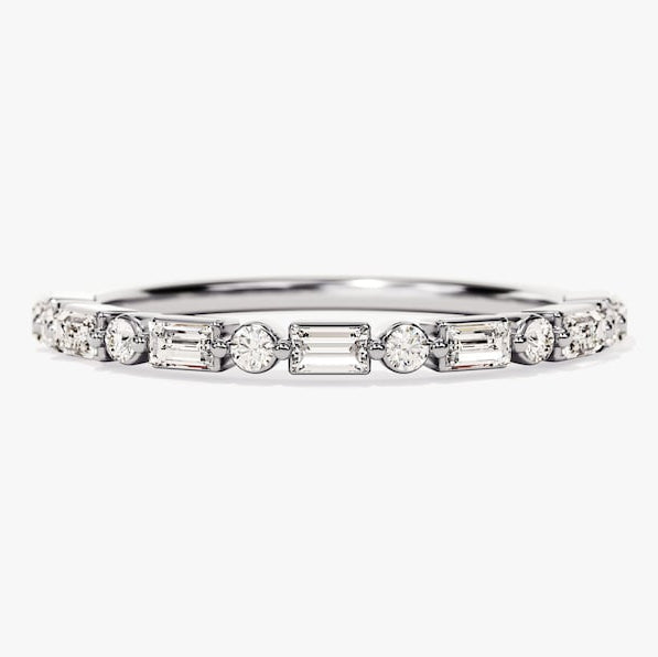 0.44 TCW Baguette & Round Half Eternity Moissanite Wedding Band