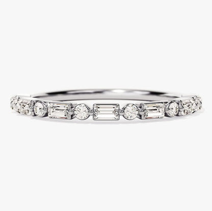 0.44 TCW Baguette & Round Half Eternity Moissanite Wedding Band