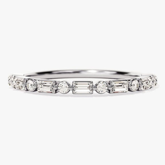 0.44 TCW Baguette & Round Half Eternity Moissanite Wedding Band