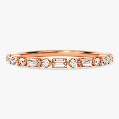 0.44 TCW Baguette & Round Half Eternity Moissanite Wedding Band