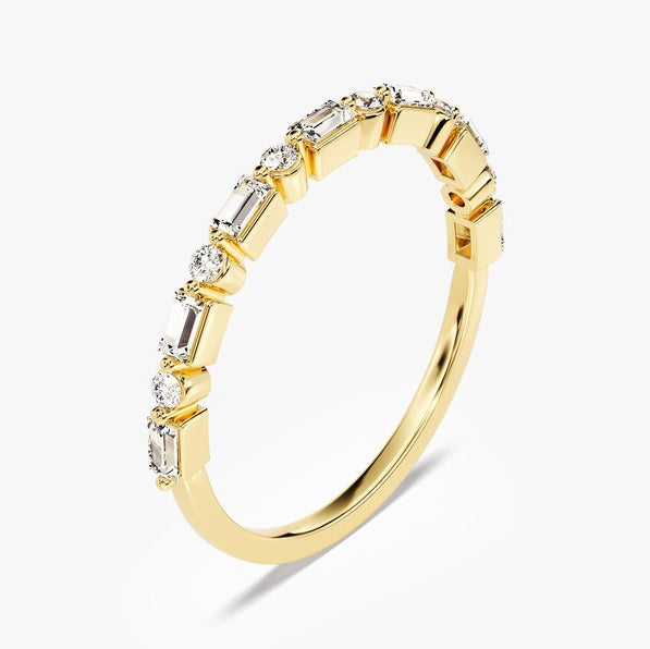 0.44 TCW Baguette & Round Half Eternity Moissanite Wedding Band