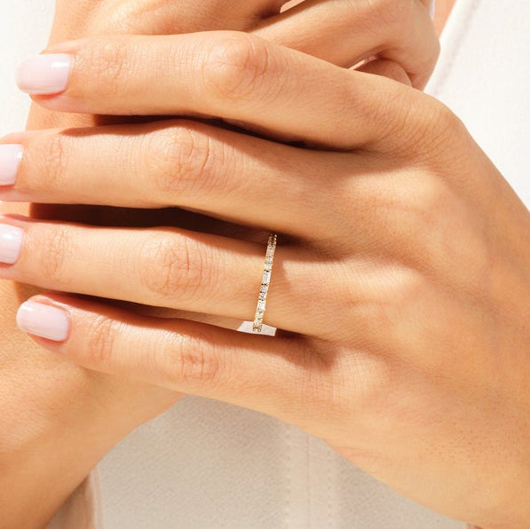 0.35 TCW Baguette & Round Half Eternity Moissanite Wedding Band