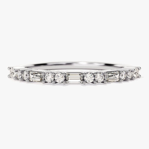 0.35 TCW Baguette & Round Half Eternity Moissanite Wedding Band