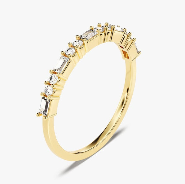 0.35 TCW Baguette & Round Half Eternity Moissanite Wedding Band