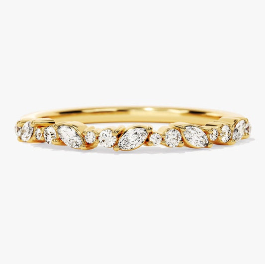 0.25 TCW Marquise & Round Cluster Moissanite Wedding Band