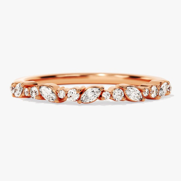 0.25 TCW Marquise & Round Cluster Moissanite Wedding Band