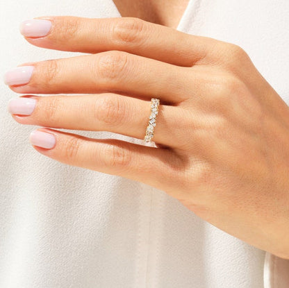 0.58 TCW Marquise, Baguette & Round Cluster Moissanite Wedding Band