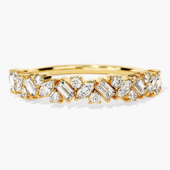 0.58 TCW Marquise, Baguette & Round Cluster Moissanite Wedding Band