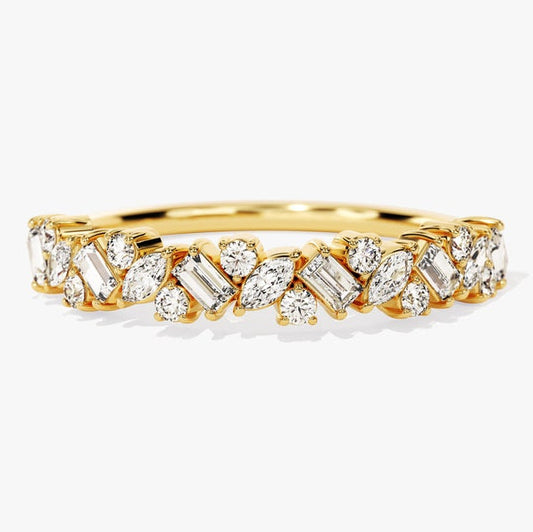 0.58 TCW Marquise, Baguette & Round Cluster Moissanite Wedding Band