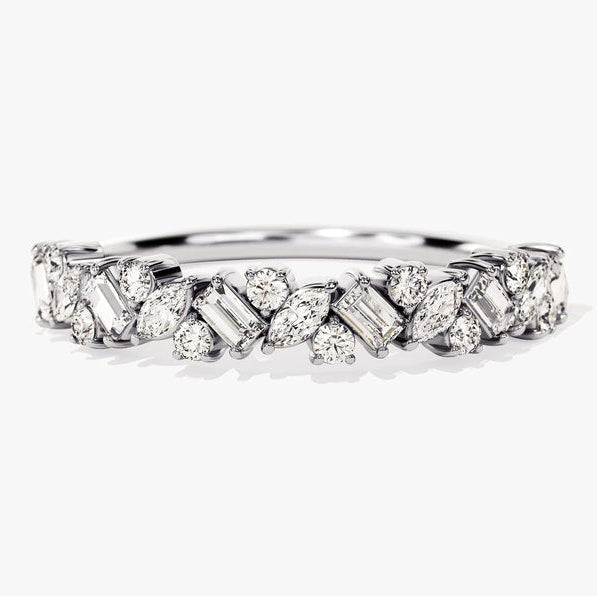 0.58 TCW Marquise, Baguette & Round Cluster Moissanite Wedding Band