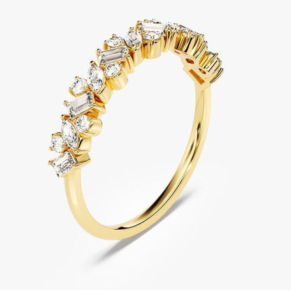 0.58 TCW Marquise, Baguette & Round Cluster Moissanite Wedding Band