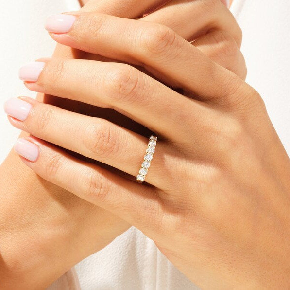 0.70 TCW Round Seven Stone Moissanite Wedding Band