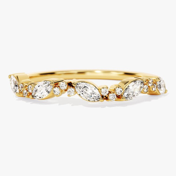 0.20 TCW Marquise & Round Cluster Moissanite Wedding Band