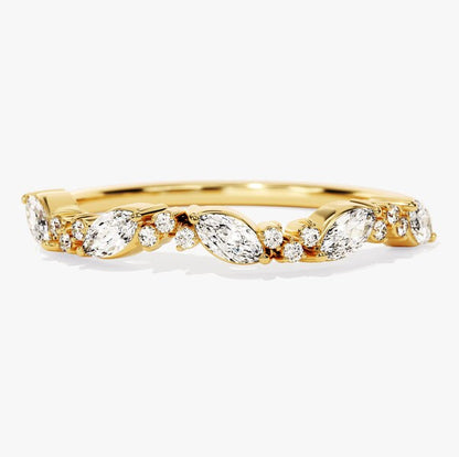 0.20 TCW Marquise & Round Cluster Moissanite Wedding Band