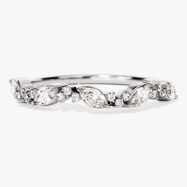0.20 TCW Marquise & Round Cluster Moissanite Wedding Band