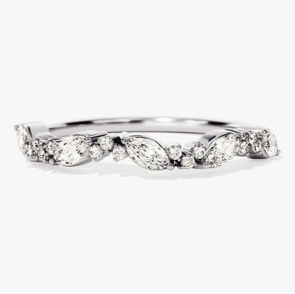 0.20 TCW Marquise & Round Cluster Moissanite Wedding Band