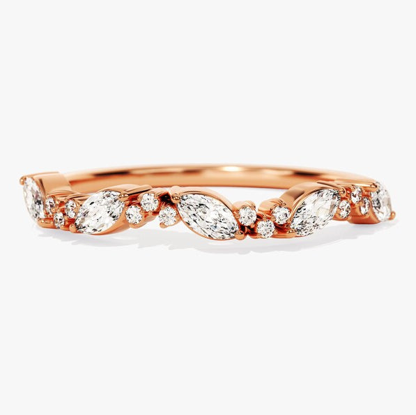 0.20 TCW Marquise & Round Cluster Moissanite Wedding Band
