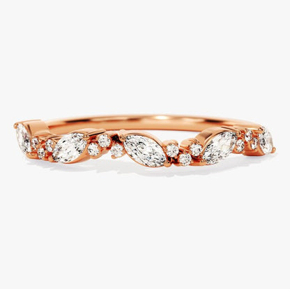 0.20 TCW Marquise & Round Cluster Moissanite Wedding Band
