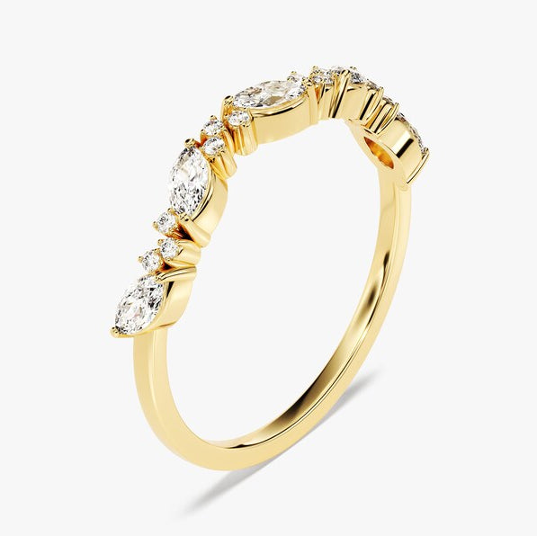 0.20 TCW Marquise & Round Cluster Moissanite Wedding Band