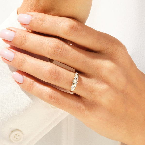 0.72 TCW Marquise, Baguette & Round Cluster Moissanite Wedding Band