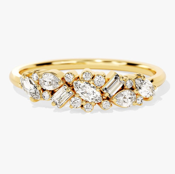 0.72 TCW Marquise, Baguette & Round Cluster Moissanite Wedding Band