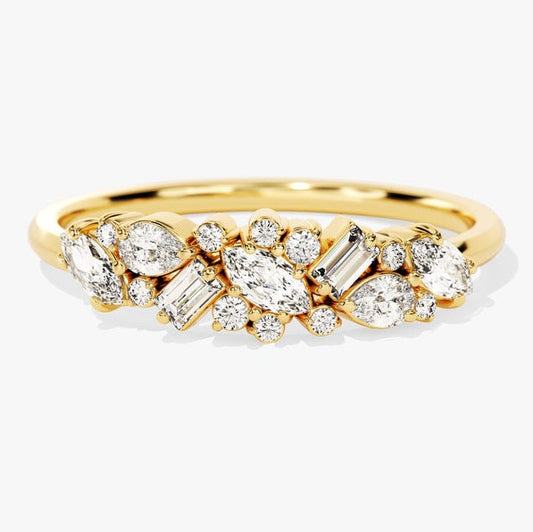 0.72 TCW Marquise, Baguette & Round Cluster Moissanite Wedding Band