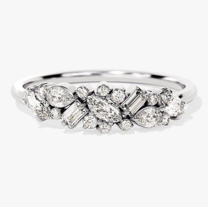 0.72 TCW Marquise, Baguette & Round Cluster Moissanite Wedding Band