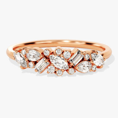 0.72 TCW Marquise, Baguette & Round Cluster Moissanite Wedding Band