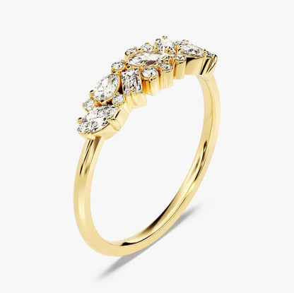 0.72 TCW Marquise, Baguette & Round Cluster Moissanite Wedding Band